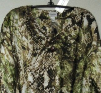 Chicos GLOWING PYTHON BALLAS TUNIC TOP ~ AVOCADO ~ CHICOS SIZE 1 