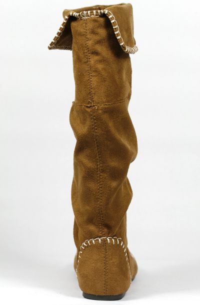 Tan Brown Flat Round Toe Cuff Mid Calf Boot 8 us Bamboo Diamond 01 