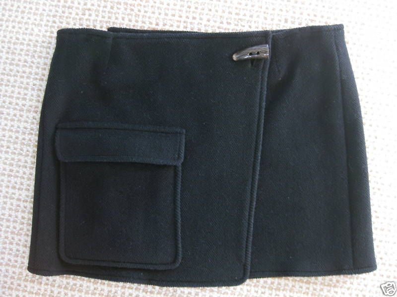 Authentic Burberry Mini Wool Wrap Skirt Size 8 Black  