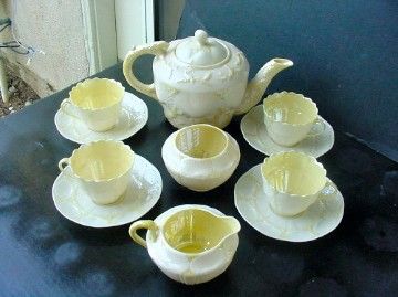 Vintage Irish Belleek Biscuit/Cookie Jar & 11 piece Tea Set All Mint 