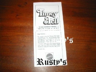 1970 Mattel TIMEY TELL doll INSTRUCTIONS  