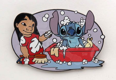   disney a reluctant looking stitch gets a bathtime assist from lilo on