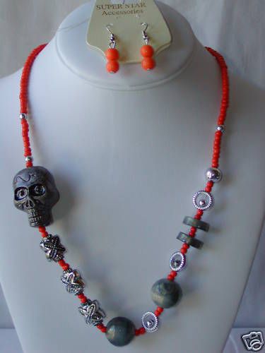 14 Necklace & Earring Set NEW Gothic Skull Bead Jewelr  