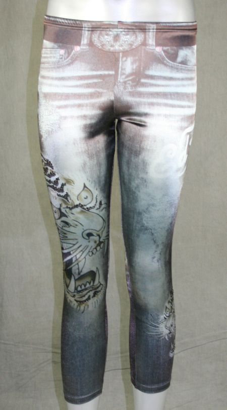 Ed Hardy Womens Denim Leggings White Tiger Head Grey  