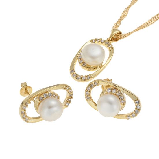 fashion wedding jewelry round cut lady set pearl pendant necklace 