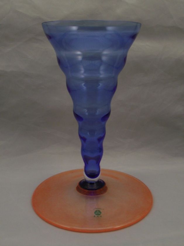 Czech Republic Art Glass Vase~Orange & Blue  