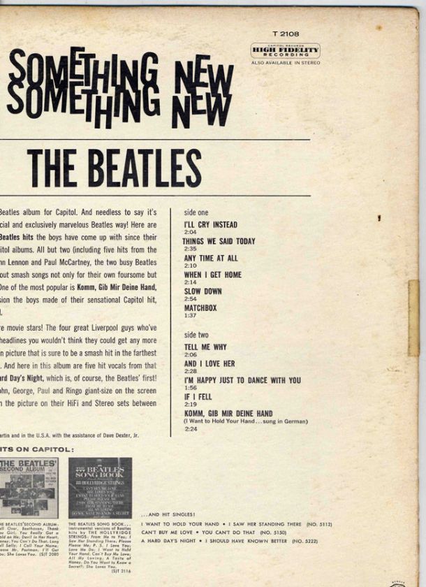 THE BEATLES Something New LP T 2108 Capitol Mono  