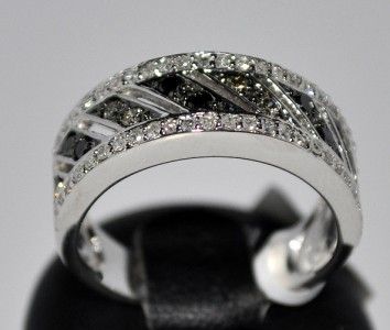 WOMENS DIAMOND BAND RING BLACK WHITE AND CHOCOLATE DIAMONDS WHITE GOLD 