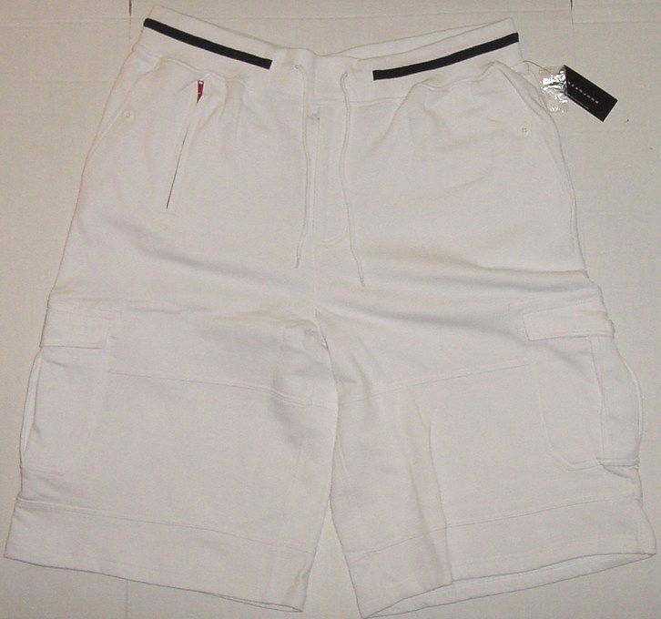 SEAN JOHN BLEACH WHITE LONG LENGTH CARGO SWEAT PANT SHORTS 4XL  