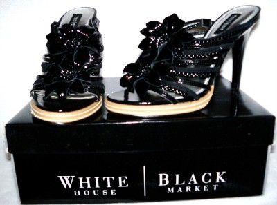 White House Black Market Black Flower Slide Cocktail Heel 7.5 NIB 