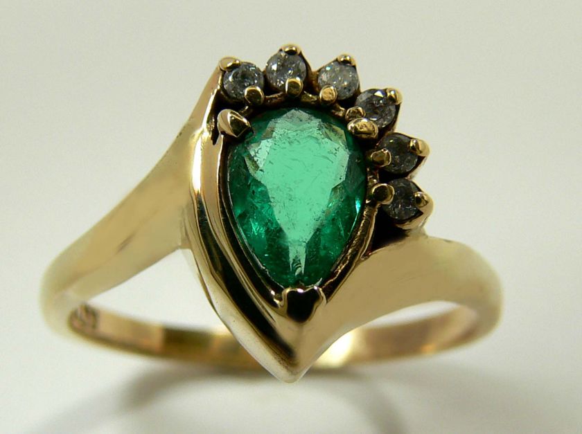 GORGEOUS COLOMBIAN EMERALD PEAR & DIAMOND RING 1.35CT  