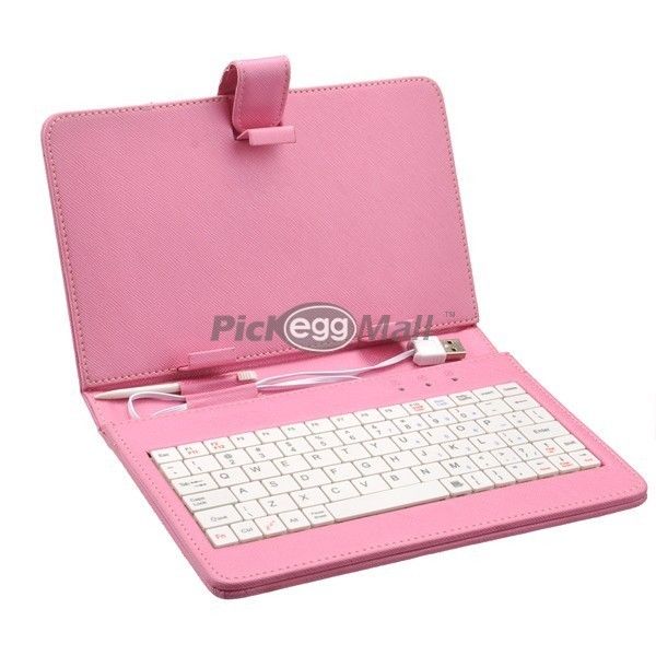   Pink leather case with keyboard stylus for 7 Android tablet  