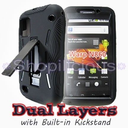 for BOOST MOBILE ZTE WARPPREMIUM HEAVY DUTY HYBRID HARD CASE+KICK 