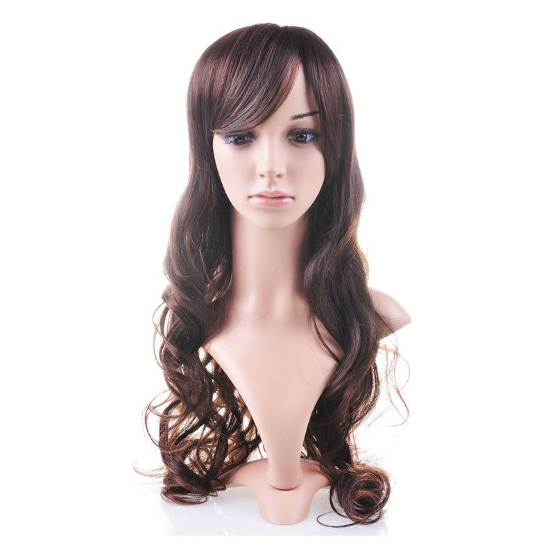 Brown curly long hair wig human health beautiful Kanekalon Synthetic 