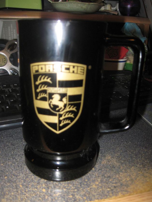 Porsche STUTTGART HEAVY black glass mug stein NICE  