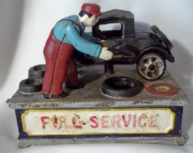 OLD CAST IRON DETROIT J & E STEVENS FULL SERVICE MECHANICAL CAR BANK 