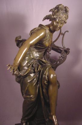 Antique Bronze Lady Harmonie Signed Carrier Belleuse Important French 