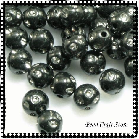 100pcs Plastic Black Sparkling Round Beads 8mm  