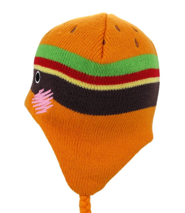 Juniors Cheeseburger Knit Laplander Hat W/ Braids  