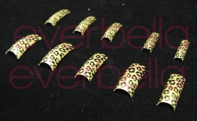 70x Pre design French Acrylic False Nail Tips Cheetah  