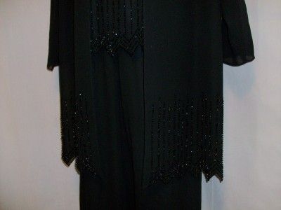 Silhouettes Womens Clothes 3 pc BEADED DUSTER PANT SUIT Black, NEW 