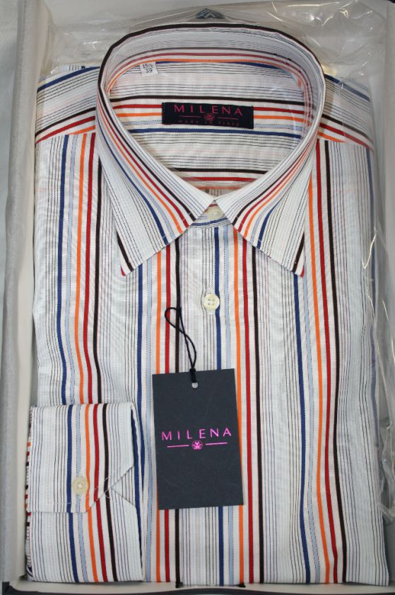 Milena by Delsiena ITALY Blue Striped Mens Dress Shirt New in Box SKU 