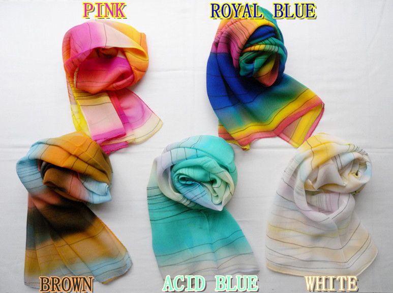 Women Fashion Colorful Stripe Wrap lady Shawl Stole 100%Silk Scarf New 