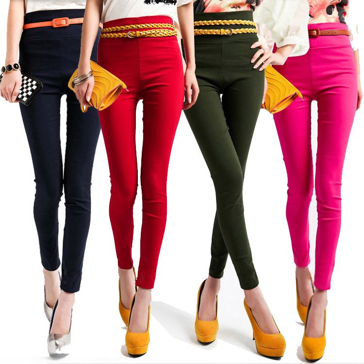 Women girls Colored High Waist Skinny Leggings Stretchy Pencil Pants 