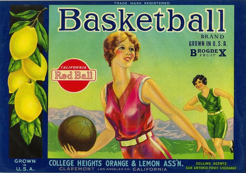 Basketball Vintage Lemon Crate Label Claremont CA women  