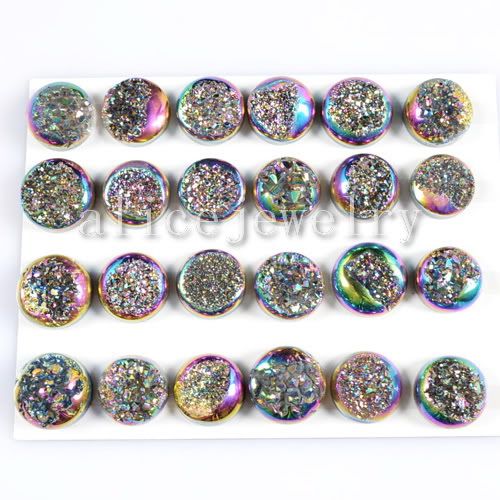 24Pcs Rainbow Agate Titanium Druzy Cabochon CAB Y02289  