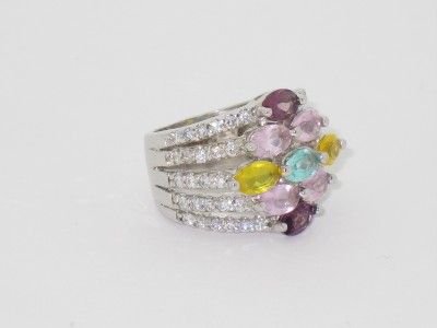   STERLING SILVER DIAMOND SET MULTI SAPPHIRE COLOR STONE RIGHT HAND RING