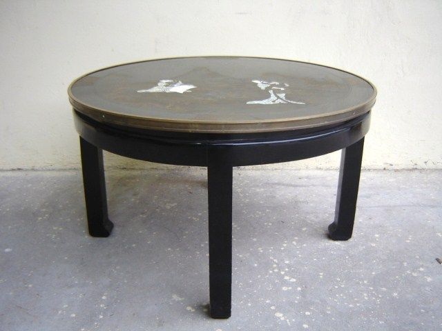 Antique oriental black laquer side table # 05492  