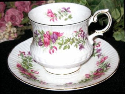 QUEENS PURPLE WILD FLOWERS TEA CUP AND SAUCER ROSINA TEACUP  