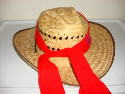 MEXICO LINED COWBOY STRAW HAT RED CORONA SCARF  