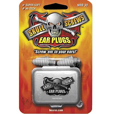   REUSABLE SKULL SCREWS FOAM EAR PLUGS + CARRYING CASE NRR 30 DECIBELS