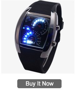 New Blue LED Binary Dot Sport Fashion Black Rubber Mens Quartz Sport 