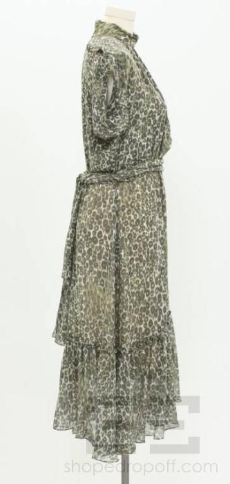 Derek Lam Green & Gray Leopard Print Silk Sleeveless Dress Size 2 