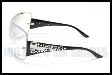 WOMENS Unique Shield Sunglasses Clear Lens Oversized  