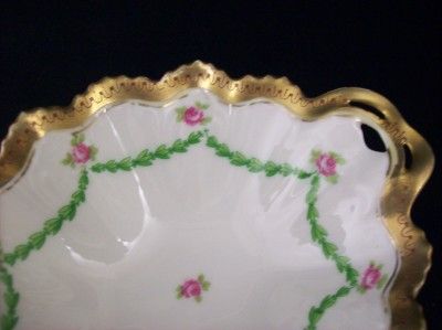 Antique MZ Austria Pink Rose Sauce Nut Condiment Bowl with Matching 