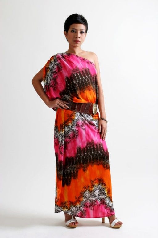 LAST 1   New Toga Saree one shoulder kimono grecian maxi print dress S 