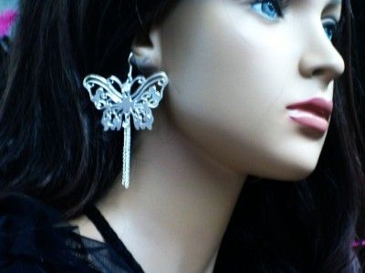 HUGE Butterfly Filagree Earrings Large Diva w Crystal  