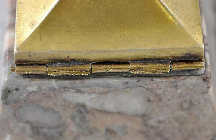 Pyramid Marble Inkwells Brass Hinged Lid Early 1900s  