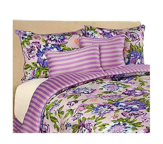 ISAAC MIZRAHI LIVE 6 piece Queen Reversible Floral/Stripe Comforer 