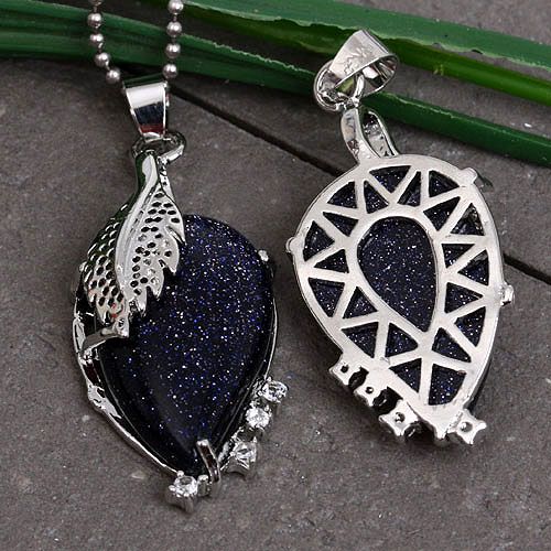 Blue Sand Stone Teardrop Bead Carved Leaf Style Pendant  