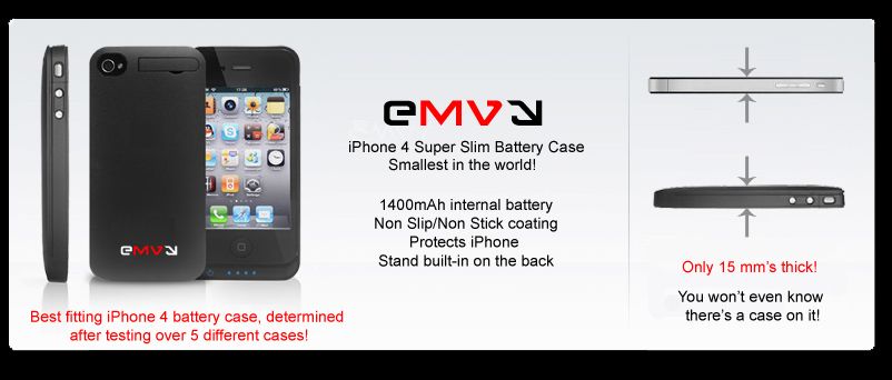 iPhone 4 EMVY Battery Case Slimmest, Thinnest, Lightest  