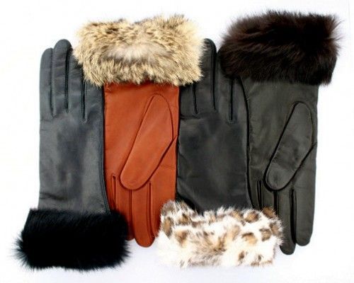 Ladies Leather Gloves w/RABBIT FUR CUFF by GRANDOE  