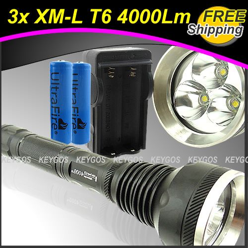 SKYRAY 3T6 4000Lm 3x CREE XM L XML T6 LED Flashlight Torch +18650 