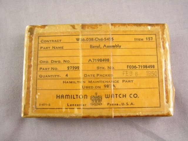 HAMILTON 1950 MILITARY ISSUE WATCH BARREL 987 PARTS NOS  