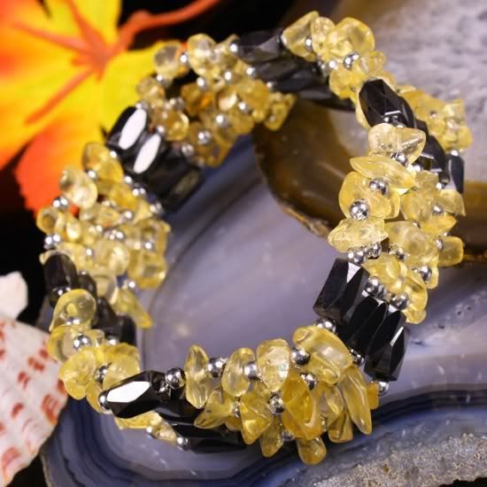 CITRINE / MAGNETIC HEMATITE Wrap Around Bracelet  