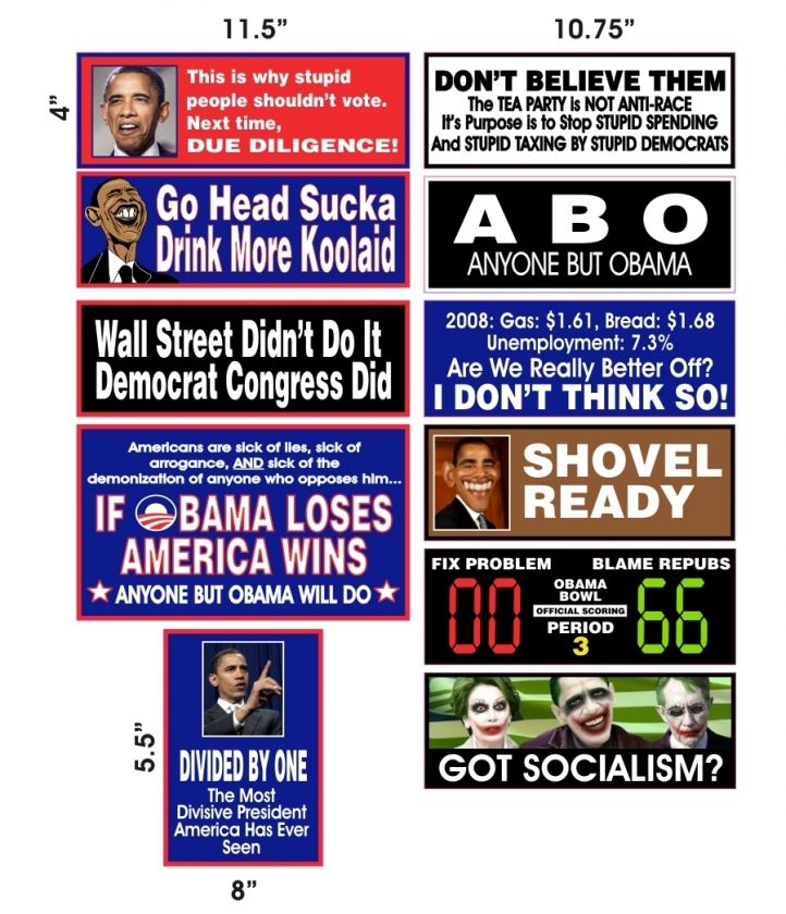 ANTI OBAMA BUMPER STICKERS LOT OF 5 + 1 Bonus Sticker  